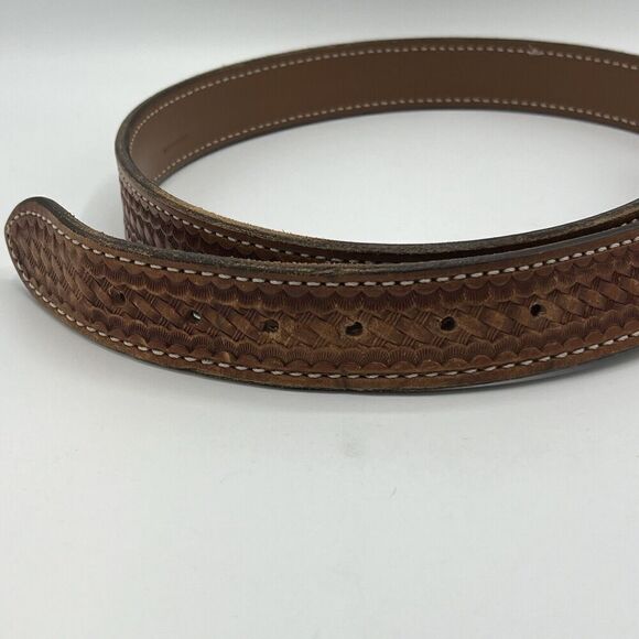 Brown Leather Faux-Braid Belt Men’s 46” - Picture 7 of 8